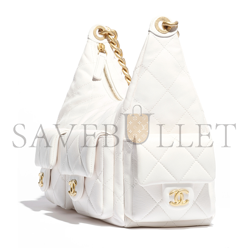 Ch*el maxi hobo bag shiny lambskin & gold-tone metal white as5302 (35*27*18cm)